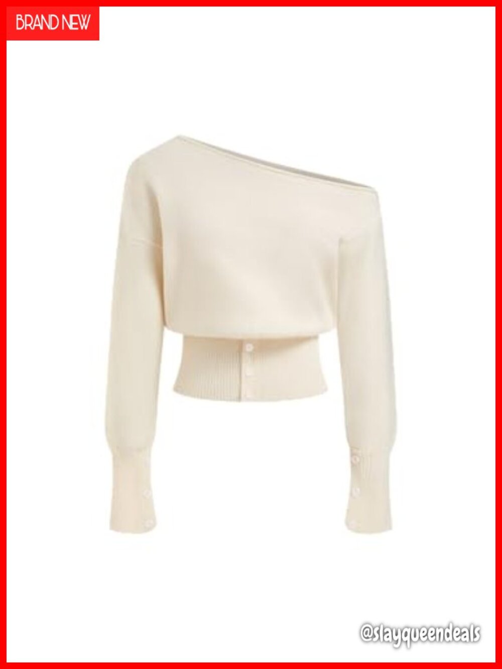 Off Shoulder Knit Pullover Sweater Asymmetrical One Shoulder Button